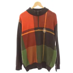 マンシングウェア MUNSINGWEAR ニット セーター ハーフジップ ウール ゴルフウェア チェック 長袖 LL 茶 ブラウン オレンジ MG4325 /HNのサムネイル