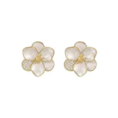 [JADZBJR] ピアス レディース 人気 花 桜モチーフ 天然白蝶貝 ジルコニア 18金金属アレルギー対応 シルバー925 上品 大人可愛い 揺れない スタッドピアス ジュエリー アクセサリー プレゼント ギフトBOX付き (ゴールド) 0