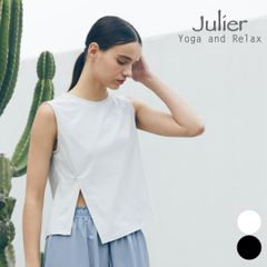 ジュリエ ヨガウェア ロング丈 ノースリーブ プルオーバー Tシャツ 黒