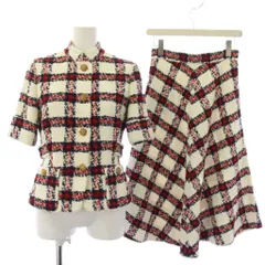 グッチ GUCCI スーツ ステンカラージャケット フレアスカート チェック ツイード 38 白 赤 657056 ZAGLK 652128 ZAGLK /KHのサムネイル
