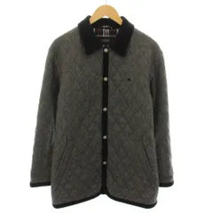 バーバリーブラックレーベル BURBERRY BLACK LABEL ウールルティングジャケット アウター 裏地チェック柄 ロゴ刺繍 M グレー 黒 ブラック BMP40-122-06 /YT