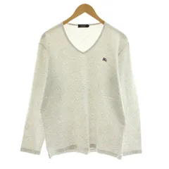 バーバリーブラックレーベル BURBERRY BLACK LABEL Tシャツ カットソー 長袖 Vネック チェック柄 刺繍 3 ライトグレー BMV21-115-03 /KU