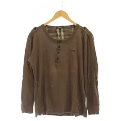 バーバリー ロンドン BURBERRY LONDON Tシャツ 麻 42 茶 長袖 ヘンリーネック 襟裏チェック柄 /JPのサムネイル
