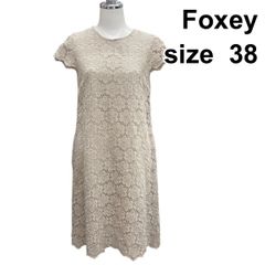 FOXEY ふくれジャガード 花柄 膝丈 ノースリーブ ワンピース ベージュ