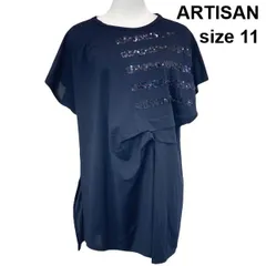 □ アルチザン ARTISAN スパンコール装飾 ドレープカットソー 半袖 光沢感 ゆったりシルエット ネイビー 綿 11 L 11号 レディース S6F034のサムネイル