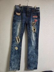 90s Disney ミッキー 極太 ストレートデニム 色落ち ワッペン | Mercari