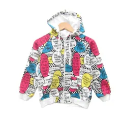 ステューシー STUSSY ジャケット パーカー ミドル丈 総柄 マルチカラー ジップアップ M 110㎝ 白 /SY38 ■GY99 男の子のサムネイル