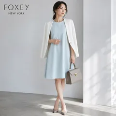 【未使用に近い】【クリーニング済】FOXEY NEW YORK 37730 /フォクシーニューヨーク ワンピース ドレス 現行完売品　ラフォワール ベビーブルー 38 「公式のS～細身Mサイズ・7～9号相当」小柄さん　ファスナープルロゴ刺繍入り お出かけのサムネイル