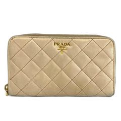 PRADA 長財布 ラウンドファスナー キルティング ゴールド金具 ベージュ
