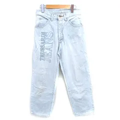 トラサルディ TRUSSARDI JEANS デニム ジーンズ ストレート ハイウエスト パンツ ロゴ刺繍 ジップフライ 42 ブルー 青 /TT ■GY06のサムネイル