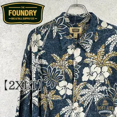 T033【The Foundry Supply Co.】ネイビー 総柄 アロハシャツ〔2XLT〕