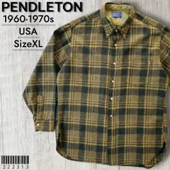 PENDLETONペンドルトン■美品 1960-70s vintage USA製 FIRESIDE SHIRT ファイヤーサイドシャツ XL 長袖 ピュアヴァージンウール 激レアカラー 黒×マスタード タータンチェック フランネル ボードシャツ テンダーロインのサムネイル