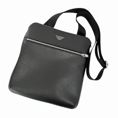 エンポリオアルマーニ EMPORIO ARMANI ロゴプレート フラット レザー ショルダー バッグ 黒 ブラック ブランド古着ベクトル 中古●▲■260602のサムネイル