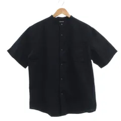 イネドオム INED HOMME シアサッカー シャツ M 紺 ネイビー バンドカラー 半袖 紺 /SXのサムネイル