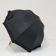 日傘 ランバン オンブルー  LANVIN en Bleu ドビー フリル 晴雨兼用  USED美品 ブラック エレガント 遮光 遮熱 UV ラタン巻き A3987のサムネイル