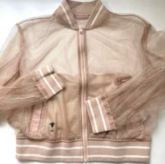 クリスチャンディオール Christian Dior 20AW 027C16B8649 フィッシュネットBEE刺繍メッシュボンバージャケットブルゾン 38 ピンクベージュのサムネイル