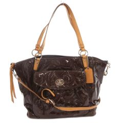 COACH 2way トート エナメル ショルダーバッグ ボルドー ターンロック 