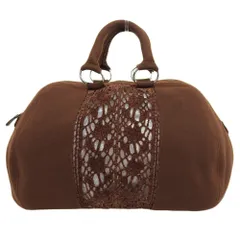 美品 ヨウジヤマモト Yohji Yamamoto 80年代 ヴィンテージ レア商品 レザータグ フェルト ＆ パイルレース ハンドバッグ ブラウン 希少 レディースのサムネイル