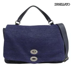美品 ザネラート ZANELLATO ポスティーナ ラフィア 2way ショルダーバッグ 定価85800円 ネイビーのサムネイル
