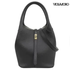 ヴィオラドーロ VIOLAd'ORO 現行 V-157 TREO イタリアン レザー ベルト付き 2WAY ショルダー ハンドバッグ ショッパー ブラック 黒 定価31900円のサムネイル