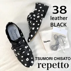 【極美品・ツモリチサト・38・ラメ紐付】レペット zizi ジジ レザー 38 ブラック repetto フランス製のサムネイル