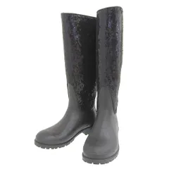 美品 サンローランパリ SAINT LAURENT PARIS 2015年商品 スパンコール×ラバー ロングブーツ 35 22.5cm 黒 427328のサムネイル