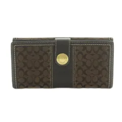 コーチ COACH 長財布 二つ折り 小銭入れ キャンバス レザー シグネチャー柄 茶 /MI ■GY11