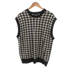 コムサイズム COMME CA ISM 美品 ニットベスト M 黒 ブラック 千鳥格子柄 クルーネック /SJ ■ECF005のサムネイル