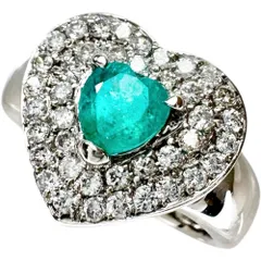 9号 ハートモチーフ ブラジル産パライバトルマリン 0.72ct ダイヤモンド 0.48ct リング・指輪 Pt900プラチナ 8.2g レディース 【中古】【真子質店】【NN】