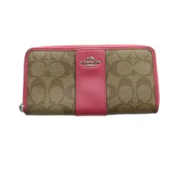 コーチ COACH F54630 長財布 ウォレット ロゴ ラウンドファスナー PVC レザー 茶 ブラウン ピンク ■GY18 /MQ