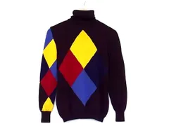 ■極美品■ GIANNI VERSACE ジャンニ ヴェルサーチ タートルネック ニット セーター サイズ1 洋服 パープル系×マルチカラー FR6463のサムネイル
