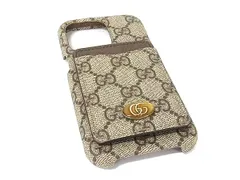 ■美品■ GUCCI グッチ GGマーモント GG柄 PVC×レザー iPhone 13 pro 対応 アイフォン スマホケース ブラウン系 BV0092のサムネイル