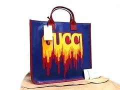 ■新品同様■ GUCCI グッチ 550763 527066 チルドレンズ PVC×レザー ハンドバッグ トート レディース メンズ ブルー系 BR3271のサムネイル