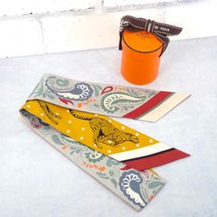 【希少！即購入OK】HERMES ツイリー ケリー柄　レア　グレーオレンジ　美品 希少！即購入OK】HERMES ツイリー ケリー柄 レア グレーオレンジ 美品