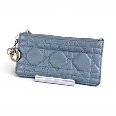 クリスチャンディオール　Christian Dior レディディオール　カナージュ　ロゴチャーム　フラグメントケース　コインケース　カードホルダー　水色　ブルーグレー
