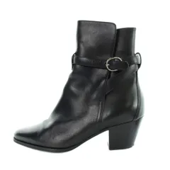 セリーヌ CELINE ショートブーツ レザー ベルト ポインテッドトゥ ロゴ 36 黒 ブラック ■GY19 /MQ ■OHのサムネイル