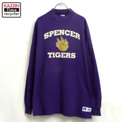 90s USA製 vintage RUSSELL モックネック カレッジ 長袖Ｔシャツ メンズ 表記XXLサイズのサムネイル