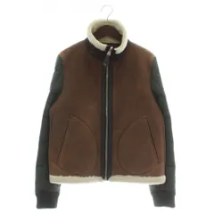 ルイヴィトン LOUIS VUITTON ダウンジャケット ブルゾン アウター 羊革 レザー ムートン切り替え ボア ジップアップ 46 M 茶色 ブラウン 緑 グリーン H6B02EPQI /XZ ■GY18のサムネイル