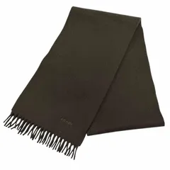 美品★PRADA プラダ ウール カシミヤ混 ロゴ刺繍入り 無地 フリンジ付 マフラー ストール ダークブラウン 20×160 正規品 レディースのサムネイル