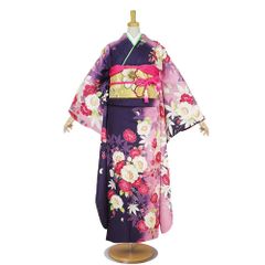 正絹 振袖 紫 御所車 牡丹 菊 古典柄 共八掛 成人式 結婚式 - メルカリ