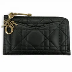 良品☆Christian Dior クリスチャンディオール S0965ONMJ Lady Dior Cosmos ジップ カードホルダー ラムスキン フラグメントケース コインケース ブラック イタリア製 レディース 箱・保存袋付き