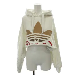 グッチ GUCCI × adidas アディダス コラボ パーカー フーデッド スウェットシャツ カットオフ ショート丈 トレフォイルロゴ S 白 ホワイト 688197 /MW ■GY68のサムネイル