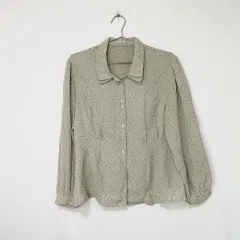 ヴィンテージ ポイントカラー ピンタックフラワー アッシュベージュ 森ガールブラウス ボヘミアン 花柄