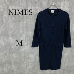 NIMES ニーム ウール100% ロングコート ネイビー 紺 Mサイズ クルー 