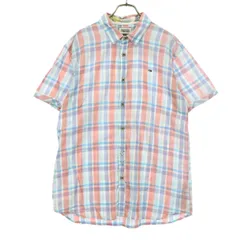 HILFIGER DENIM ヒルフィガーデニム チェック柄 半袖 コットンシャツ XL ピンク系 メンズ 古着のサムネイル