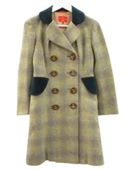 ヴィヴィアンウエストウッド Vivienne Westwood RED LABEL ハリスツイード コート 1 チェック ベロア切替 ウール グレー系 イエロー系 アウター 上着のサムネイル