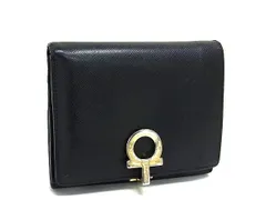 Salvatore Ferragamo フェラガモ ガンチーニ レザー 二つ折り 財布 ウォレット 小銭入れ 札入れ カード入れ ブラック系 DN4603のサムネイル
