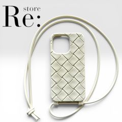 新品BOTTEGA VENETA IPhone13pro ラバーテックケース 白 美品ボッテガiPhone13Proケース イントレチャート白 ストラップ付