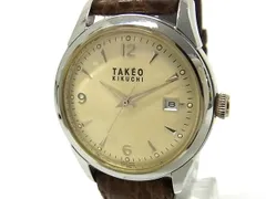 ■稼働品■ TAKEO KIKUCHI タケオキクチ TK-2038N デイト クロコ型押しレザー 5気圧防水 クォーツ 腕時計 ウォッチ ゴールド系 DN4468のサムネイル
