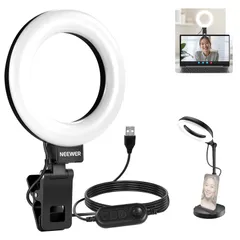 新品 NEEWER BASICS 5インチ LED卓上リングライト 自撮りライト デスクスタンド付属 モニタークランプ 10W iPhone対応 スマホ/ノートパソコン/ウェブカメラ用女優ライト 調光可能 小型 軽量 ミニLEDライト 生放送/メイク/ビデオ録のサムネイル